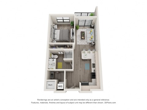 1 bed 1 bath floor plan E at Elevate Apartments, Madison, Wisconsin